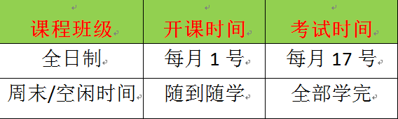 每月1号开课，17号考试。时间为17天。